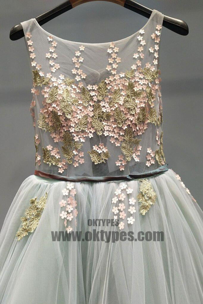 Unique Scoop Neckline Tulle Applique Long Prom Dress, Beautiful Prom Dress, Prom Dresses, TYP0317