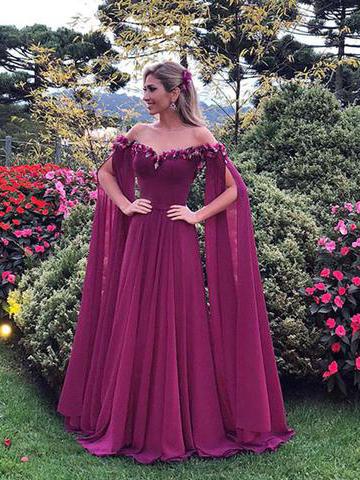 Chic Grape Off The Shoulder long cheap Prom Evening Dresses, TYP1470