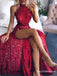Red Sexy Halter Side Slit Lace Long Cheap Prom Dresses Online, TYP1459