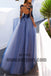 Blue Long Prom Dresses, A-line Prom Dresses, Appliques Prom Dresses, Beading Prom Dresses, Open-back Prom Dresses, TYP0075