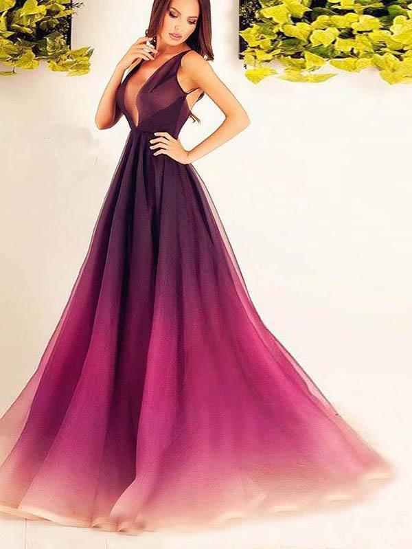 Elegant Deep V-neck Unique Colors Long Cheap Chiffon Prom Dresses, TYP – Oktypes Elegant Deep V-neck Unique Colors Long Cheap Chiffon Prom Dresses, TYP – Oktypes
