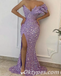 Sexy Sequin One Shoulder V-Neck Side Slit Mermaid Floor Length Prom Dresses,PDS0348