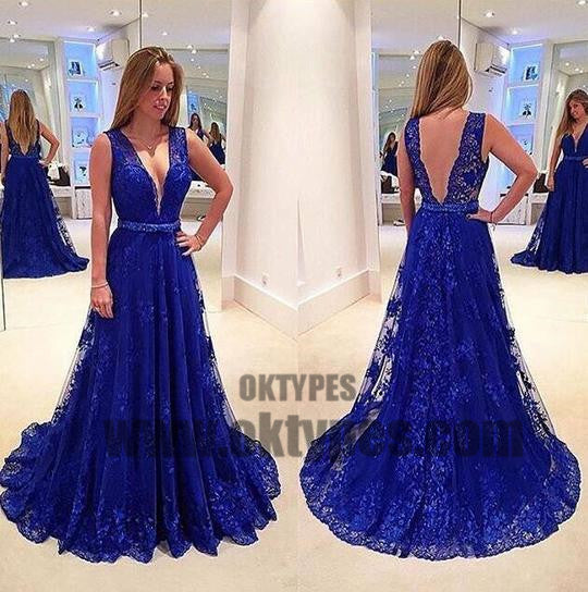 Royal Blue Lace Prom Dresses, Long Prom Dresses, Lace Formal Dresses, Long Pageant Senior Prom Gowns, TYP0053