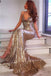 Gold Mermaid Prom Dresses with Slit Backless Formal Dresses, TYP1230