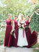 Burgundy Long Bridesmaid Dresses Modest Lace Applique Formal Dresses, TYP1234