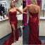 Red Sequin Sweetheart Side Slit Sparkle Prom Dresses, Sexy Formal Evening Dresses, TYP0033
