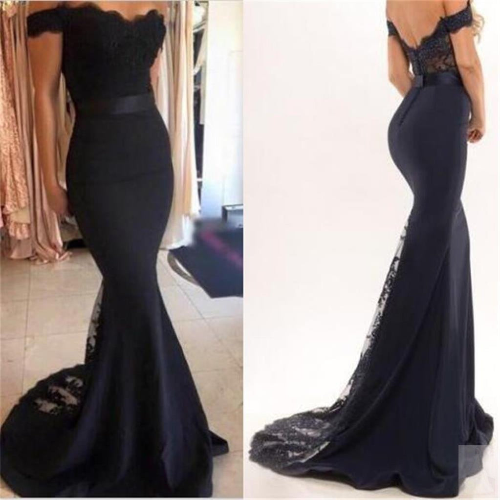 Sexy Black Lace Off Shoulder Mermaid Prom Dresses, Gorgeous Dresses For Prom, TYP0043