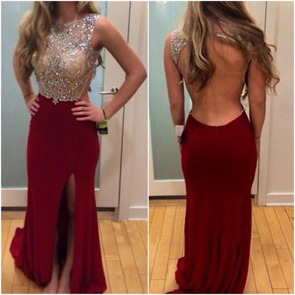 Red Prom Dresses, Long Prom Dresses, Backless Prom Dresses, Side Slit Prom Dresses, Dresses for Prom, TYP0032