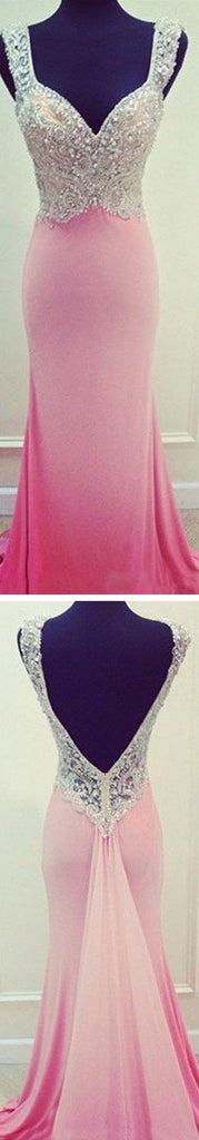 Pink Mermaid Open Back Prom Dresses,Evening Prom Dresses,Custom Prom Dresses, TYP0025