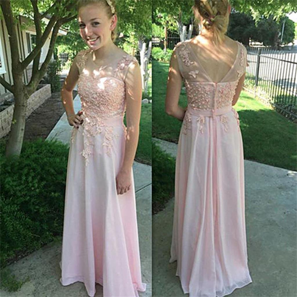 Pretty Pink Scoop Party Prom Dress,Cute Formal Long A-line Prom Dress, TYP0027