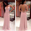 Pretty Pink V-Neck Backless Long Prom Dresses,Party Prom Dresses,Graduation Dress, TYP0028