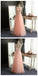 Pink Lace Long A-Line Scoop Tulle Prom Dresses, Cheap Simple Prom Dress, TYP0024