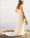 Spaghetti Straps Sweep Train Chiffon Long Cheap Beach Wedding Dresses, TYP0999