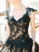 Black Tulle Elegant Cheap Evening Long Prom Dresses With Applique, TYP1452
