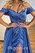 Sexy Satin Off Shoulder V-Neck Sleeveless Side Slit Mermaid Long Prom Dresses , PDS0852