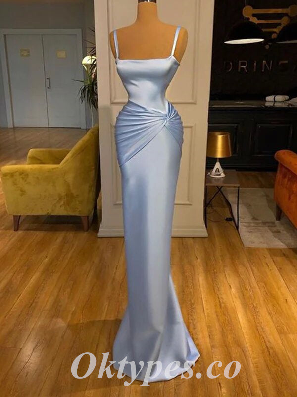 Simple Satin Spaghetti Straps Mermaid Long Prom Dresses,PDS0732