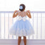 Blue Satin Off White Applique See Through Back Bow Knot Flower Girl Dresses, TYP1419