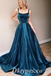 Sexy Satin Spaghetti Straps Square Sleeveless Open Back A-Line Long Prom Dresses,PDS0603