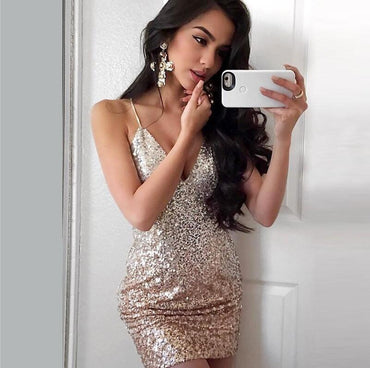 Tight Spaghetti Straps Short Silver Ombre Sequined Homecoming Cocktail Dresses, TYP1002