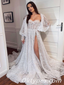 Unique Fashion Lace Long Sleeves High Side Slit Long Wedding Dresses,WDS0121