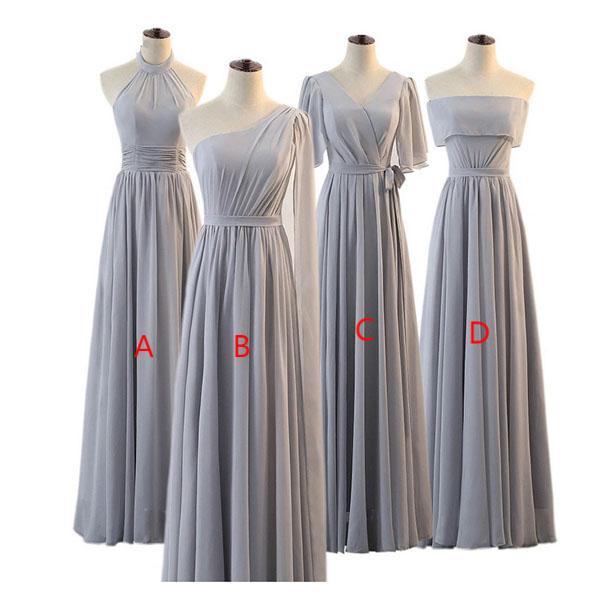 Mismatched Chiffon A-line Floor Length Long Bridesmaid Dresses, BDS0172