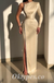 Sexy Satin One Shoulder Long Sleeve Side Slit Mermaid Long Prom Dresses,PDS0685