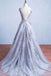 Charming A-line Mermaid Tulle Appliques V-back Long Prom Dresses, TYP0205