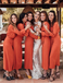 Shift V-Neck Long Cheap Orange Chiffon Bridesmaid Dresses with Long Sleeves, TYP1320