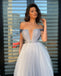 Elegant Off the Shoulder Pleated A Line Gradient Tulle Floor Length Cheap Evening Prom Dresses, PDS0061