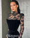 Elegant Black Velvet And Lace High Neck Long Sleeves Side Slit Mermaid Long Prom Dresses,PDS0674
