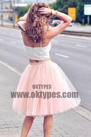 Two Pieces Spaghetti Straps Cheap Homecoming Dresses 2018, Homecoming Dresses, TYP0494