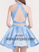 Two Pieces Blue Lace Halter Cheap Homecoming Dresses 2018, Homecoming Dresses, TYP0495