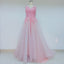 Pink Long Cheap Tulle Prom Dresses With Handmade Flower_US8, SO030