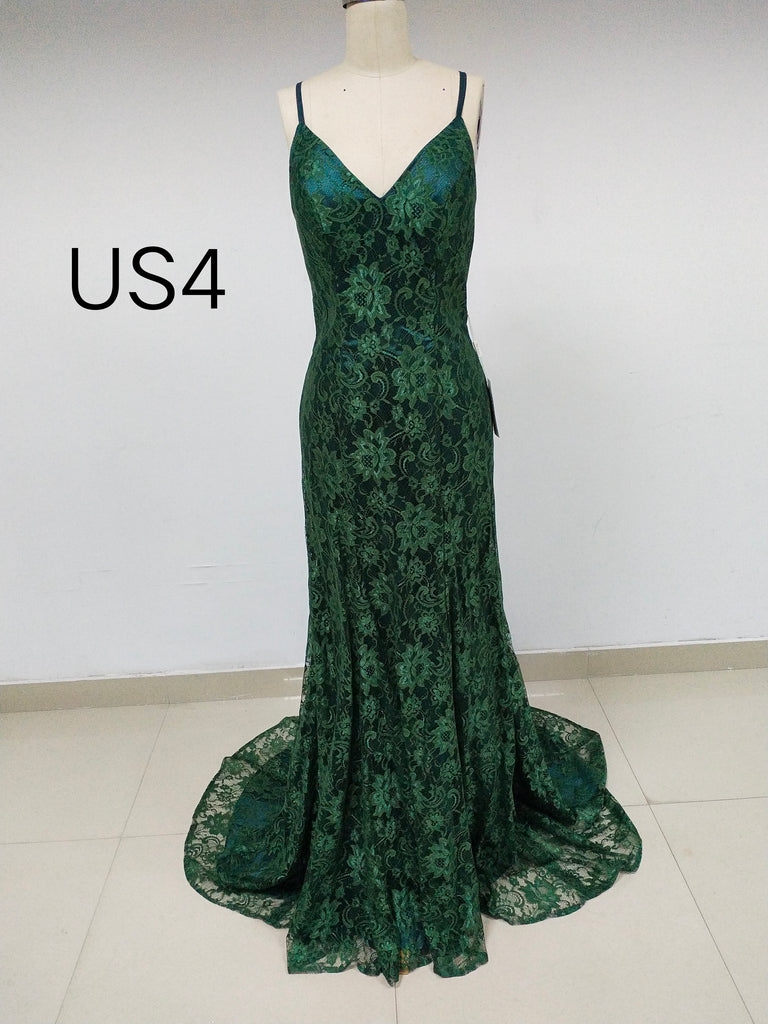 Sexy Green Long Cheap Lace Prom Dresses_US4, SO021