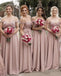A-line Off Shoulder Lace Embroidery Long Cheap Bridesmaid Dresses, TYP1979