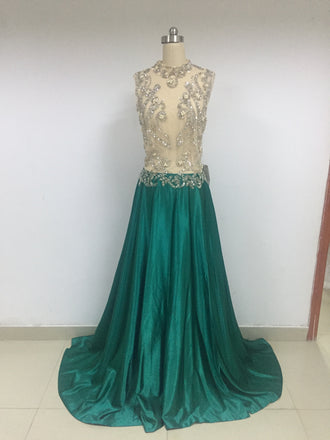 Satin Beaded Long Prom Dresses_US6, SO008