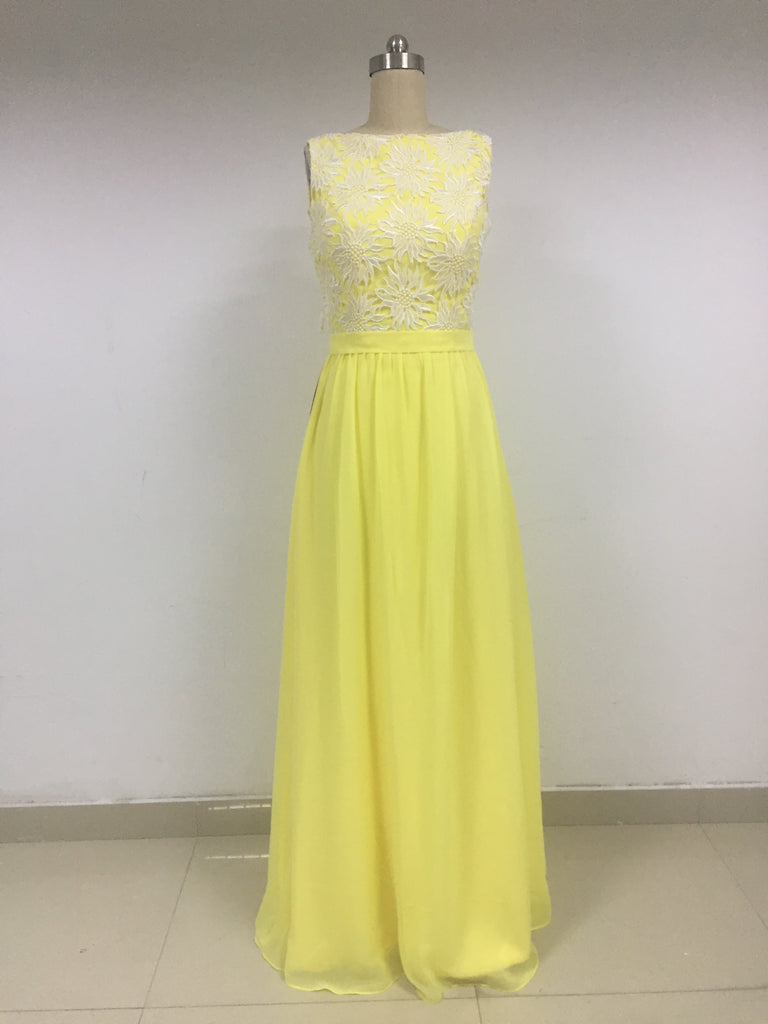 Yellow Chiffon Long Prom Dresses_US4, SO010