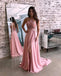 Sexy Lace Halter Pink Long Cheap Chiffon Prom Dresses With Leg Split, TYP1917
