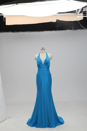 Teal Halter Mermaid Backless Long Cheap Bridesmaid Dresses Online, TYP1072