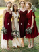 Mismatched A-Line V-Neck Pleated Dark Red Chiffon Bridesmaid Dresses, TYP1316