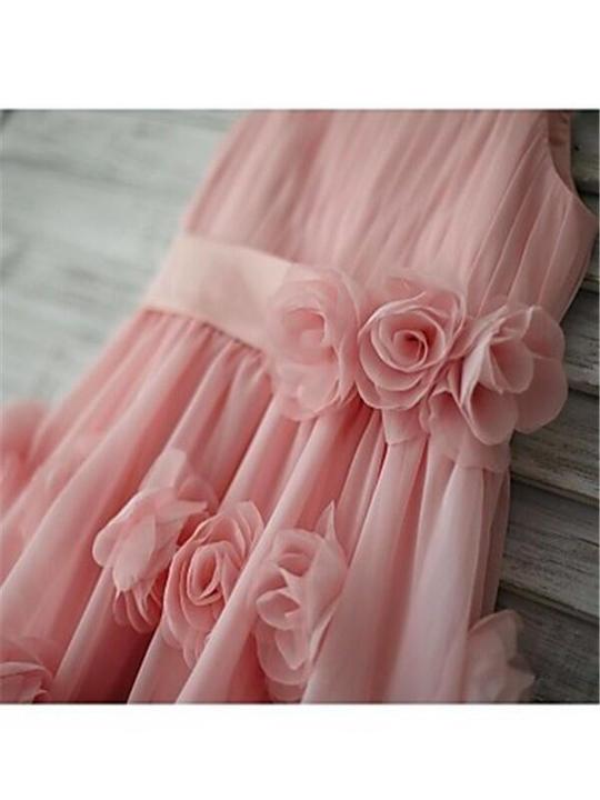 Unique Pink Spaghetti Straps Zipper Up A-Line Chiffon Flower Girl Dresses With Appliques, TYP1151