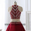 Red Two Piece Beading Prom dresses, Halter Prom Dresses, Zipper Prom Dresses, Soft Satin Prom Dresses, TYP0371