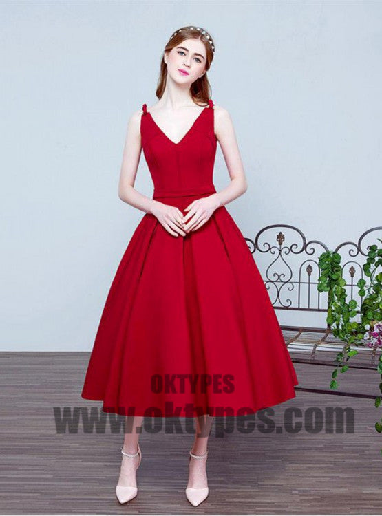 Pleated Red Prom Prom Dresses Beautiful Long V-Neck Sleeveless Lace Up Prom Dresses, TYP0415