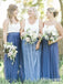 Two Piece Spaghetti Straps Tulle Simple Navy Bridesmaid Dresses, TYP1931