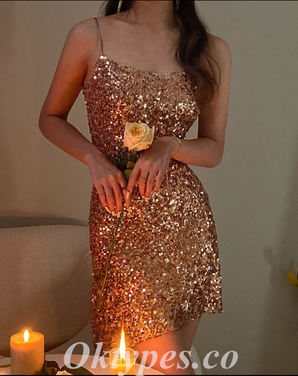 Sexy Charming Sequin Spaghetti Straps Sleeveless Sheath Prom Dresses/Homecoming Dresses ,PDS0488