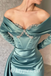 Sexy Satin Off Shoulder Long Sleeve V-Neck Sleeveless Mermaid Long Prom Dresses With Train,PDS0521