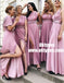 A-Line V-Neck Ankle Length Convertible Style Purple Satin Bridesmaid Dresses, TYP0914