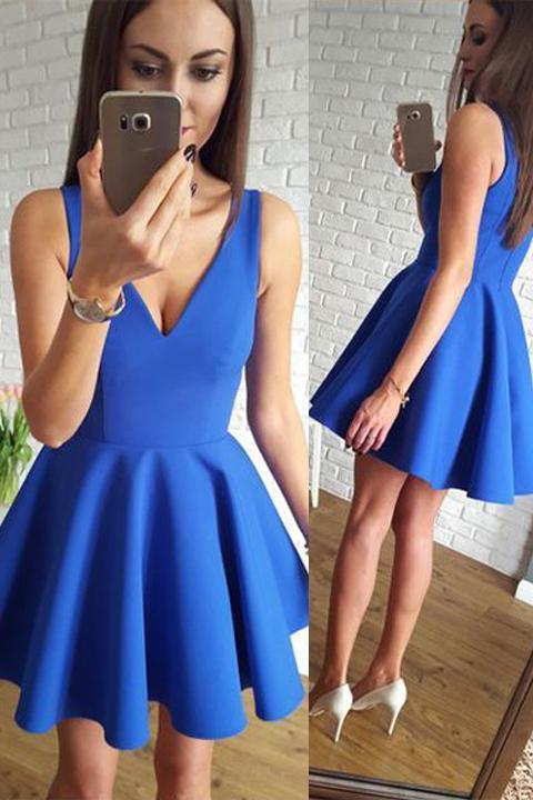 Blue V-Neck Cheap Homecoming Dresses Under 100, CM406