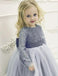 Long Sleeve Lace Round Neck Dusty Blue Tulle Flower Girl Dress with  Bowknot, TYP1007