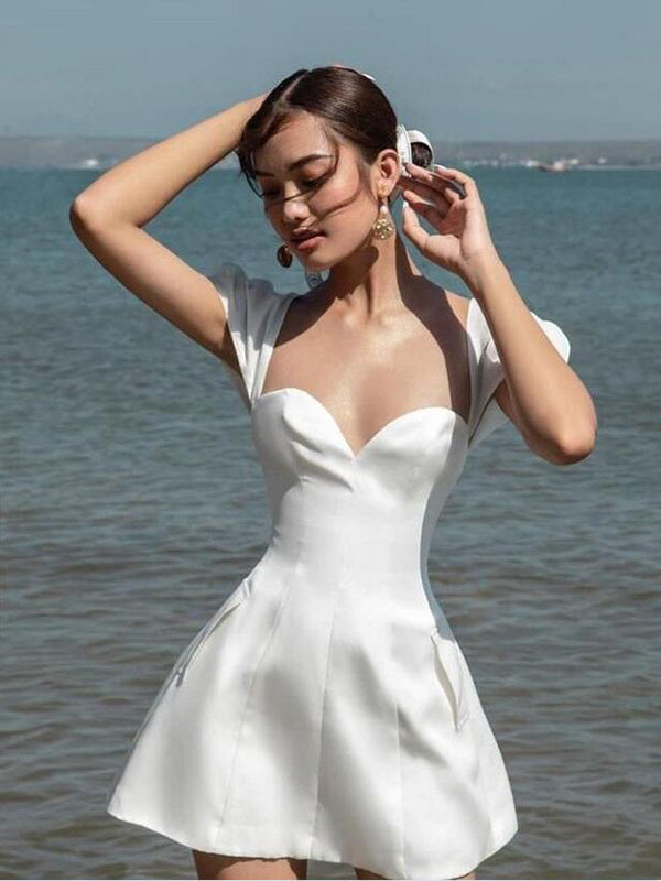 White Satin Sweetheart Off The Shoulder A Line Short Mini Homecoming D Oktypes White Satin Sweetheart Off The Shoulder A Line Short Mini Homecoming D Oktypes